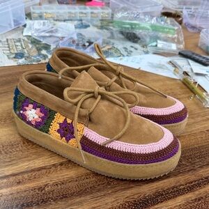 Laid Back London New Colorful Crochet Suede Shoes